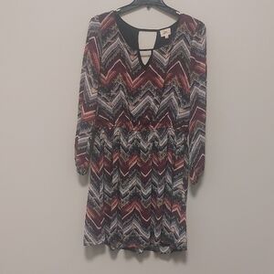 Born Famous Multi Color Chevron Zig Zag Patteen Lined Dress Plus Sz 2X